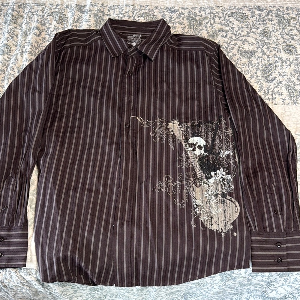 Affliction Black Casual Button Down Shirt with Graphic Design